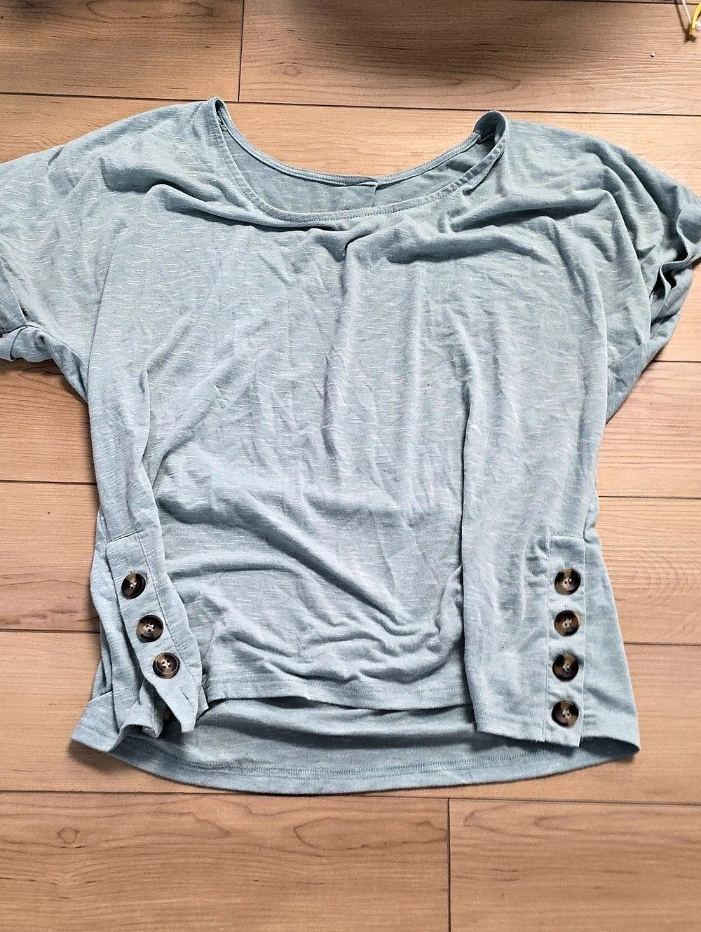 Modlily Light Blue Button Short Sleeve T Shirt